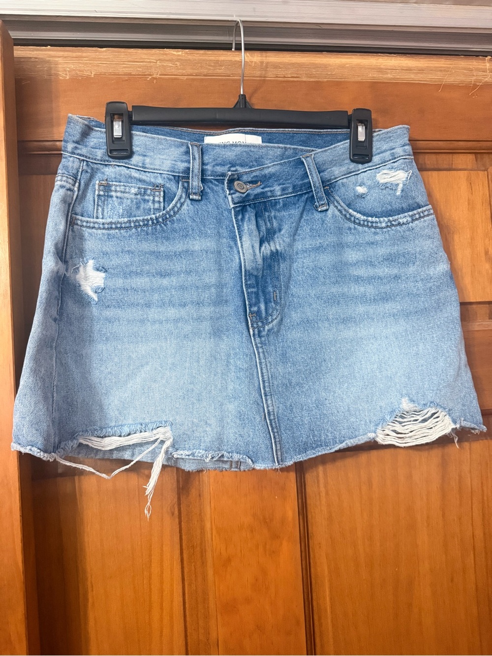 Flying Monkey Light Blue Distressed Denim Mini Skirt